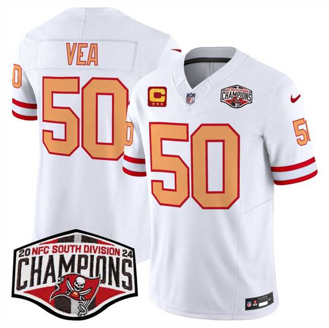 Mens Tampa Bay Buccaneers #50 Vita Vea White F.U.S.E. 2024 NFC South Champions With 3-Star C Patch Limited Stitched Jersey